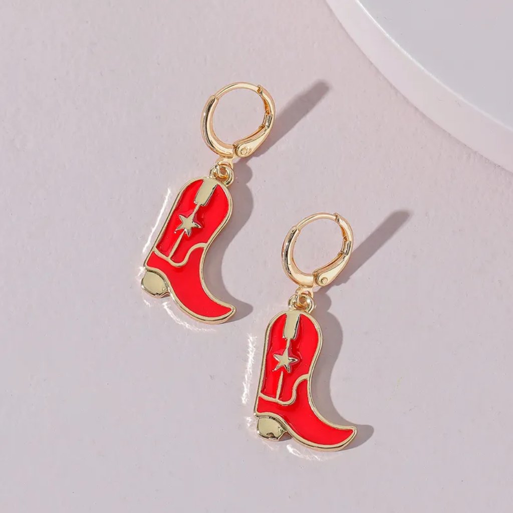 Red Gold Western Cowgirl Cowboy Boots Huggie Dangle Earrings New 17$